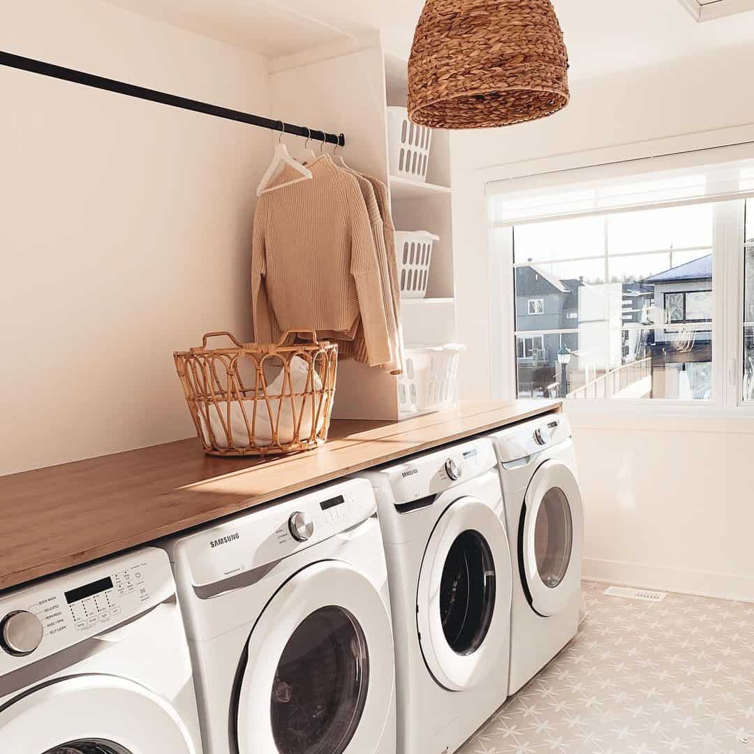 Woven Sweater Display Adds Cozy Texture to Laundry Space