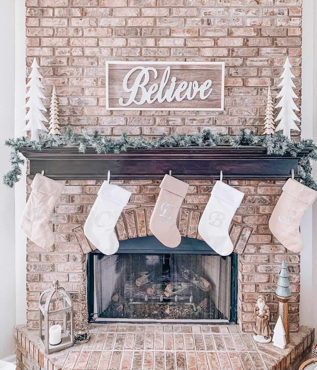 Wooden 'Believe' Sign Anchors Festive Mantel