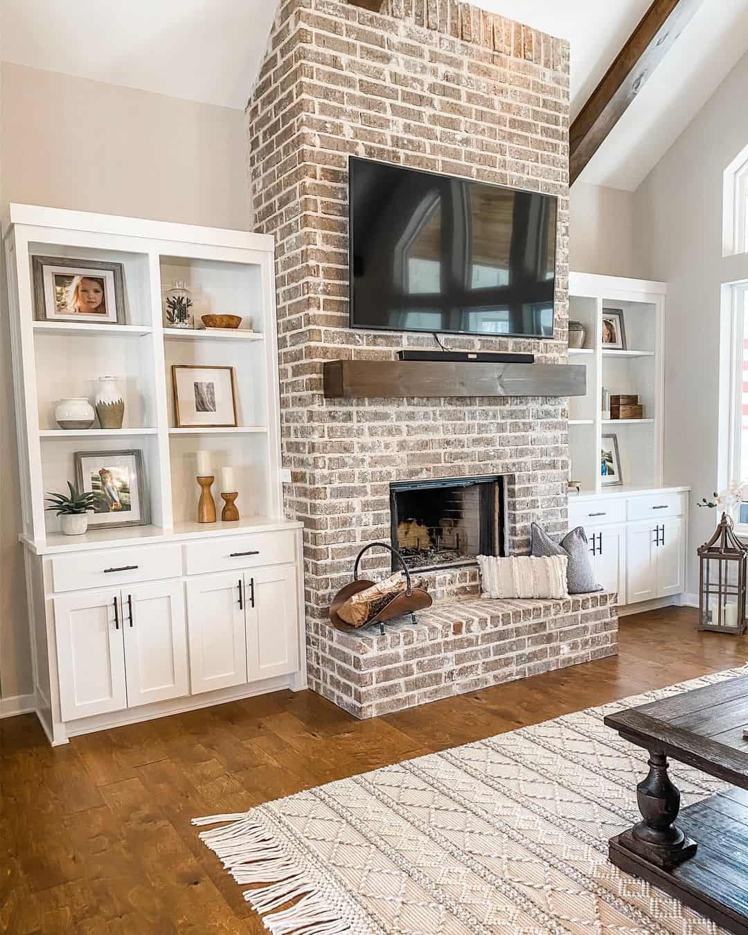 White Built-in Cabinets Add Storage and Balance