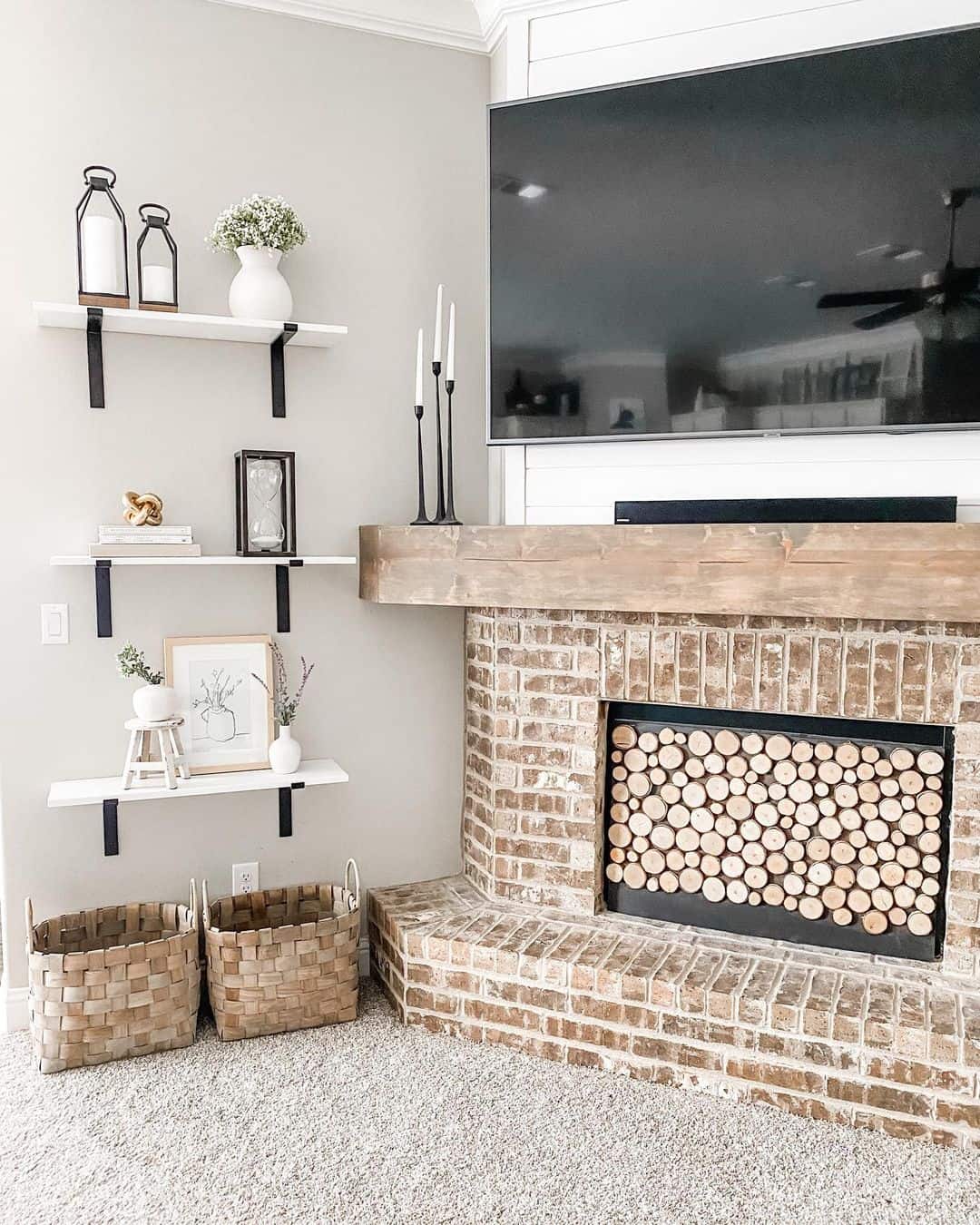 Log-Filled Grate Adds Rustic Charm to Hearth