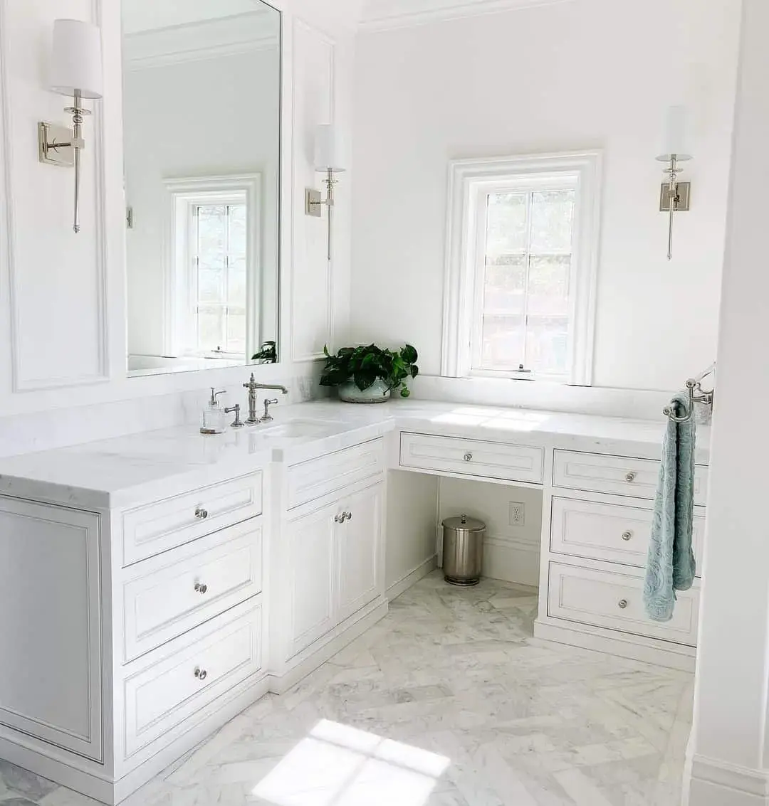 Marble Vanity with Integrated Makeup Station