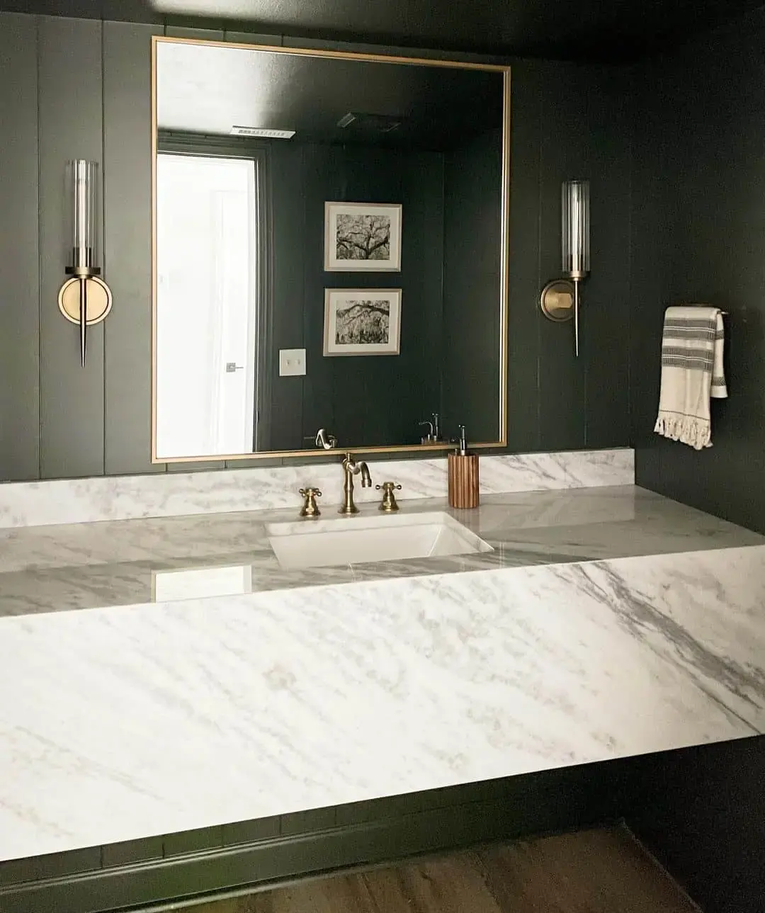 Marble Waterfall Countertop with Integrated Sink