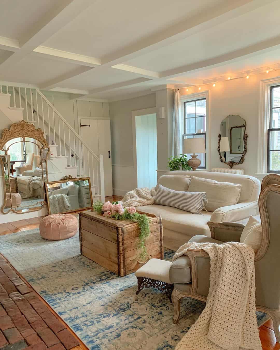 Ornate Gold Mirror Adds Vintage Glamour Above Sofa