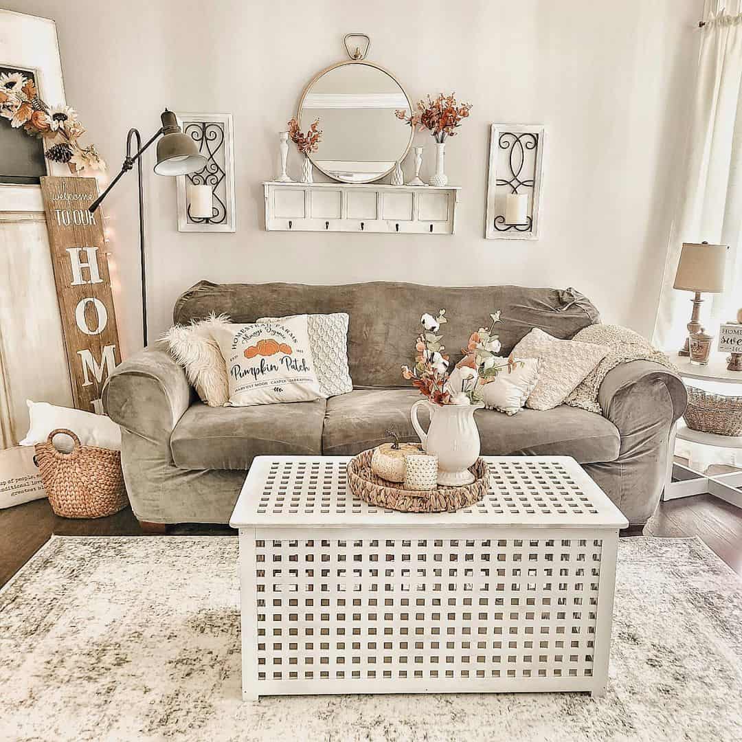 Round Mirror Above Shelf with Hooks for Keys