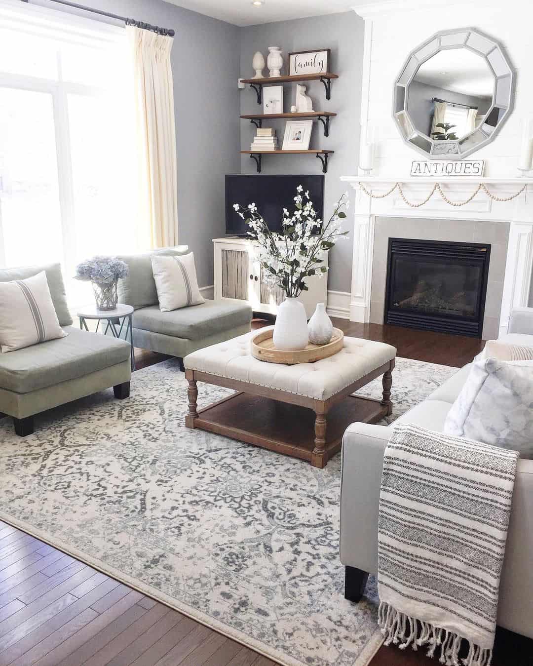 Geometric Mirror Creates a Statement Above Fireplace