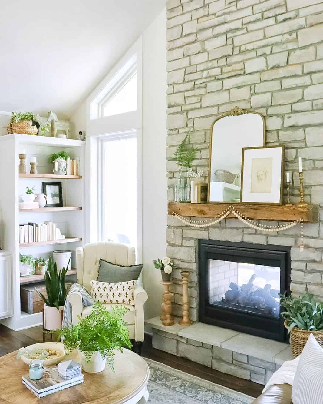 Ornate Gold Mirror and Framed Art Layer Above Mantel