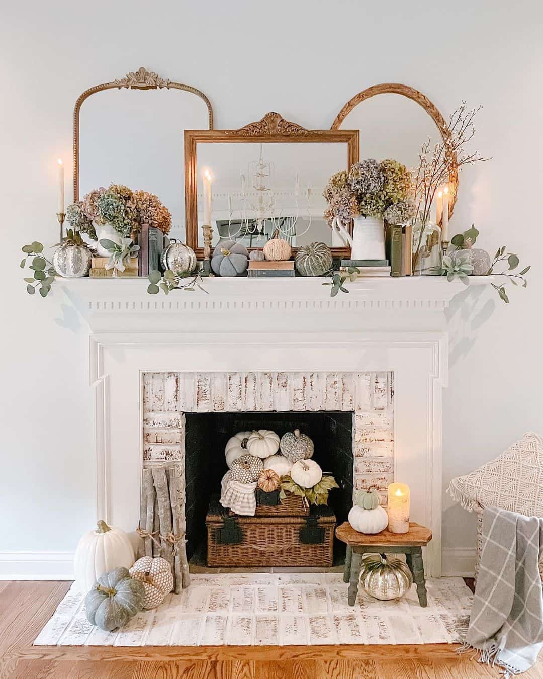 Layered Mirrors Frame a Cozy Fall Mantel Display