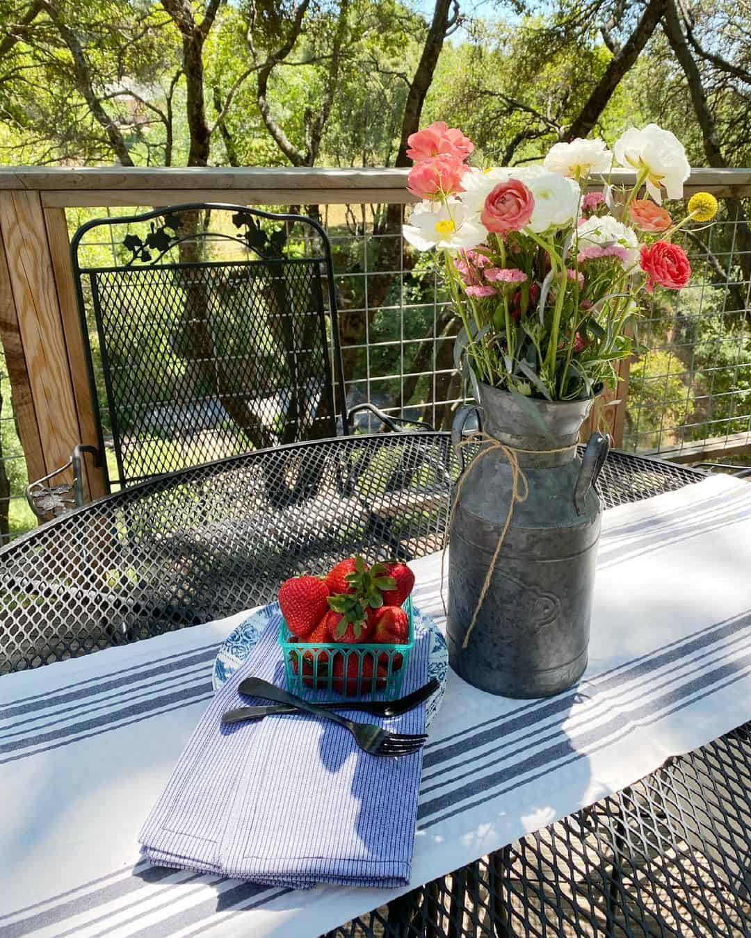 Galvanized Pitcher Holds a Fresh Flower Bouquet