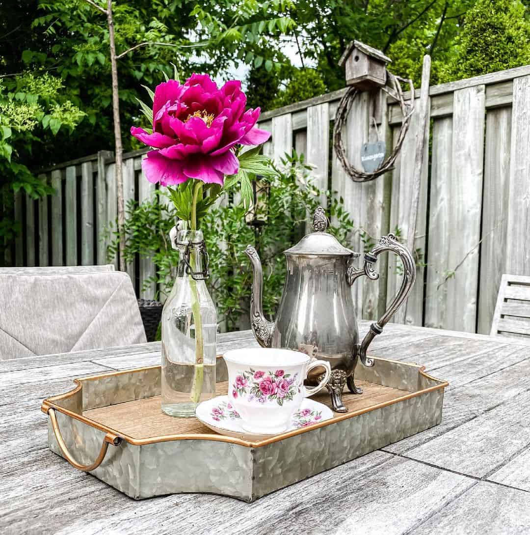 Serve Drinks with a Vintage Tea Set on a Galvanized Tray
