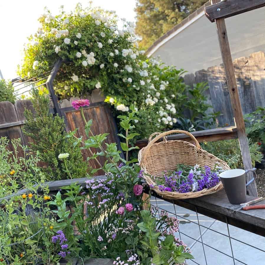 Woven Basket Holds Fresh Garden Blooms