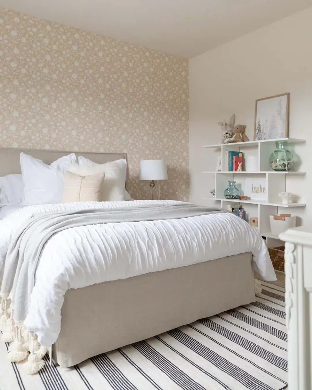 Textured bed skirt softens white bedding