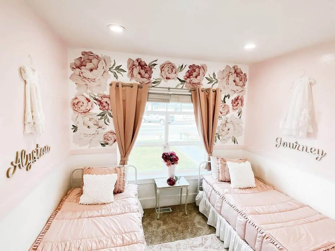 Oversized peony decals add romantic flair
