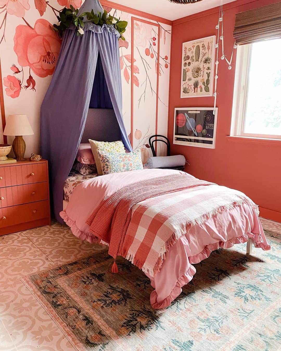Floral mural creates a whimsical backdrop
