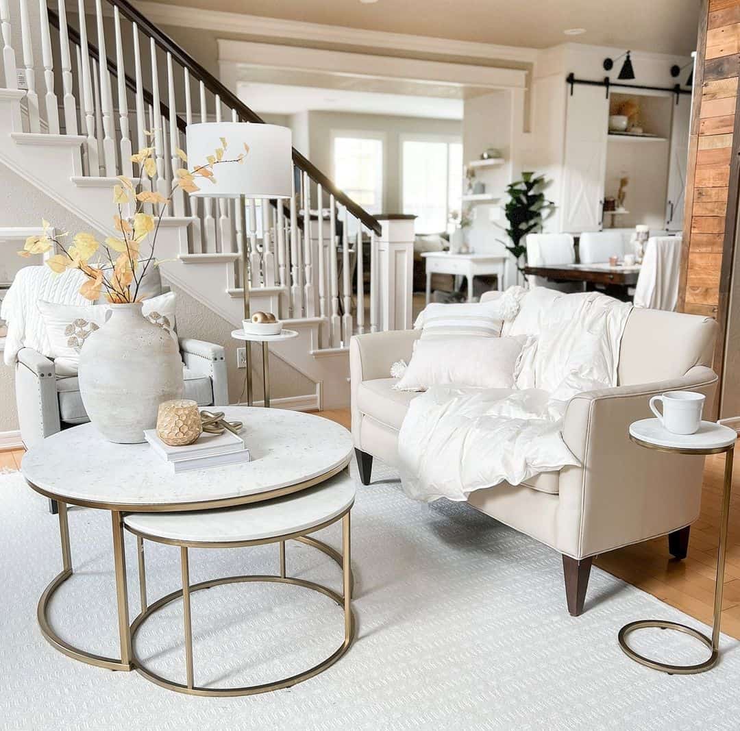 Nesting Marble-Top Tables With Gold Frames
