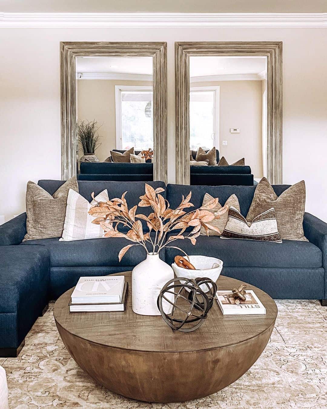Round Wooden Bowl Table With Layered Decor