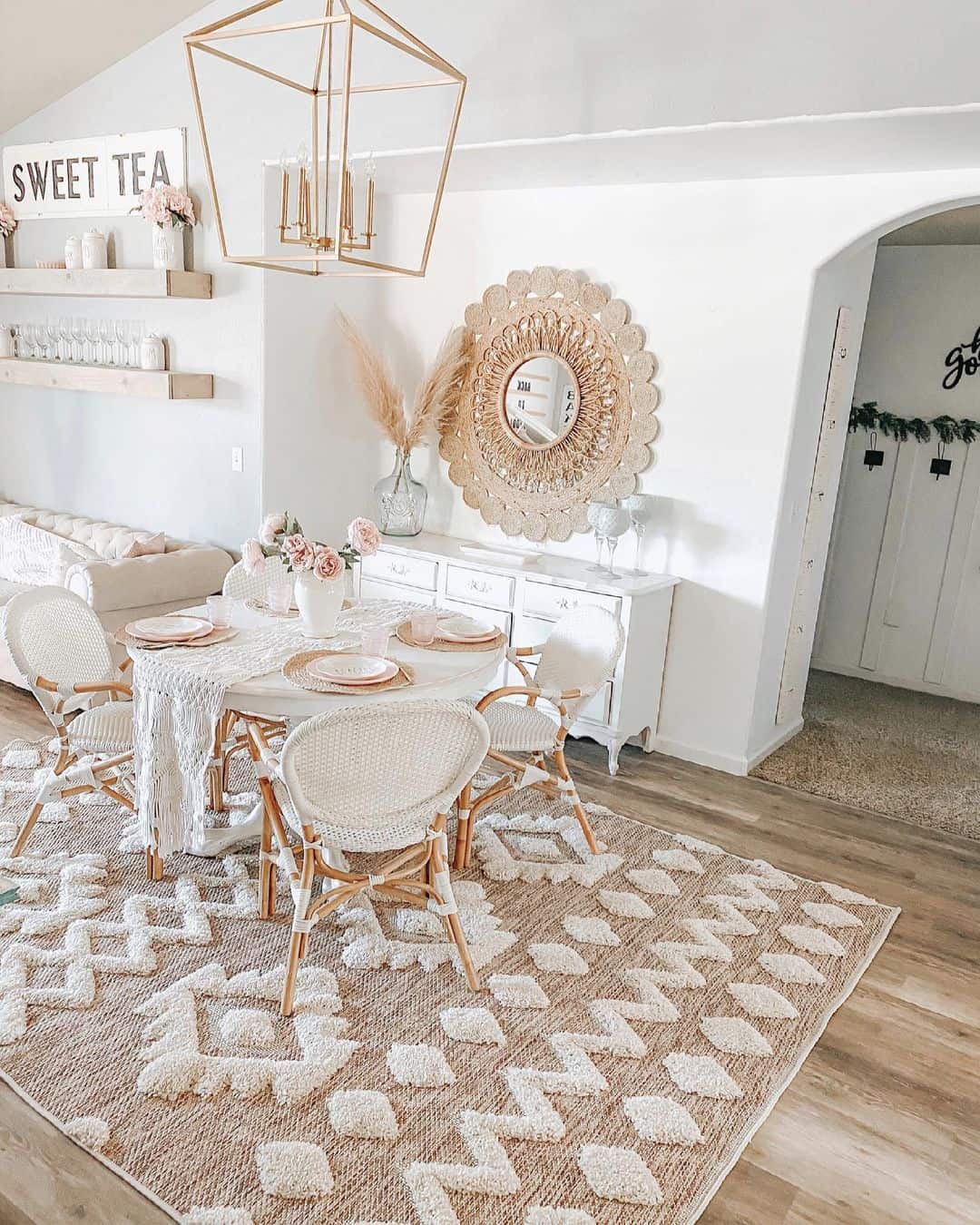 Textured Geometric Rugs Define Round Dining Spaces