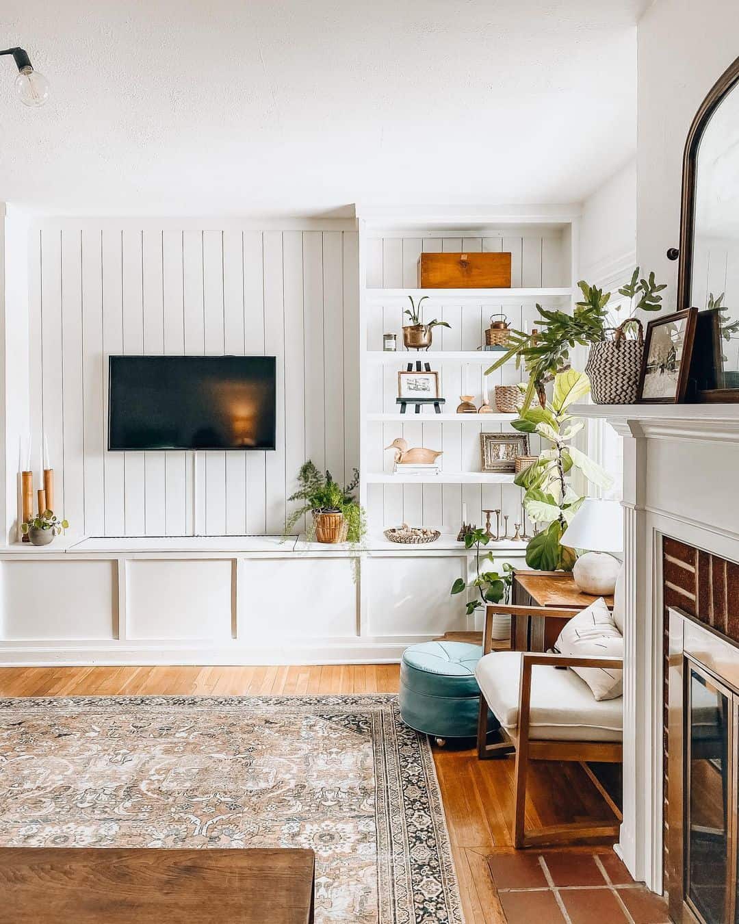 Hide Your TV with Integrated Shiplap Cabinetry
