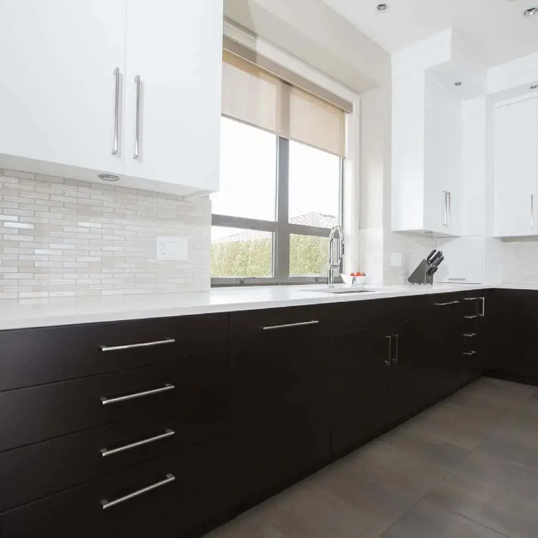 Deep Espresso Base Cabinets with Minimalist Silver Pulls