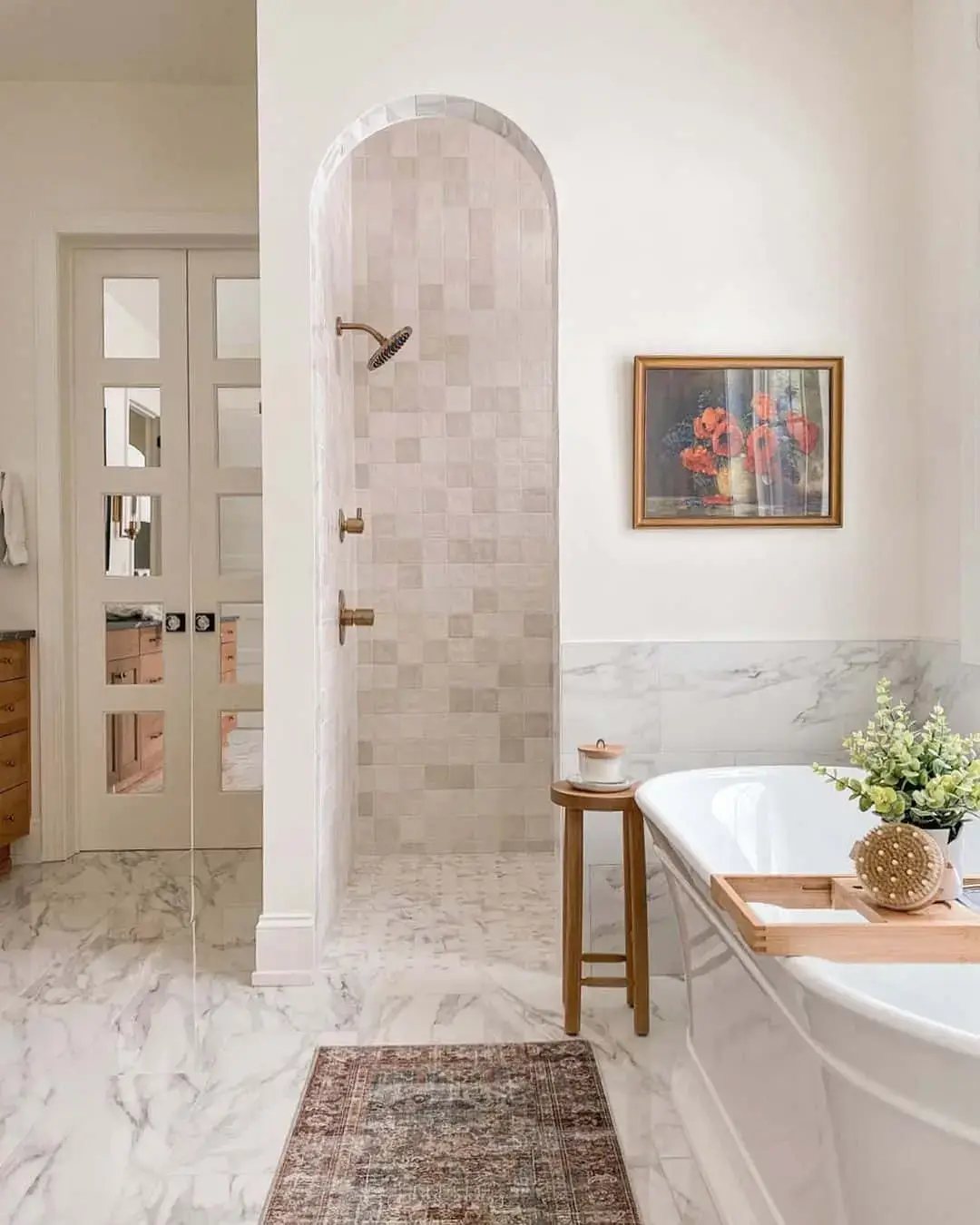 Arched Walk-In Shower With Subtle Square Tile
