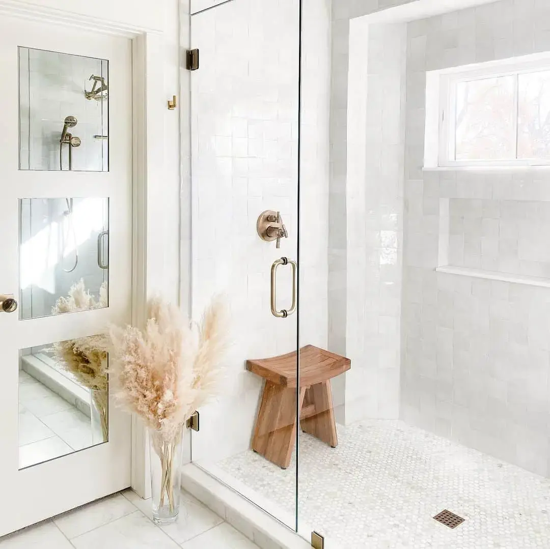Tiny Hexagon Floor Tiles Create a Textured Shower Base