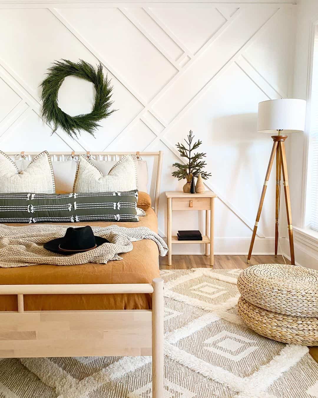 Layer Depth with Geometric Paneling in a Bedroom