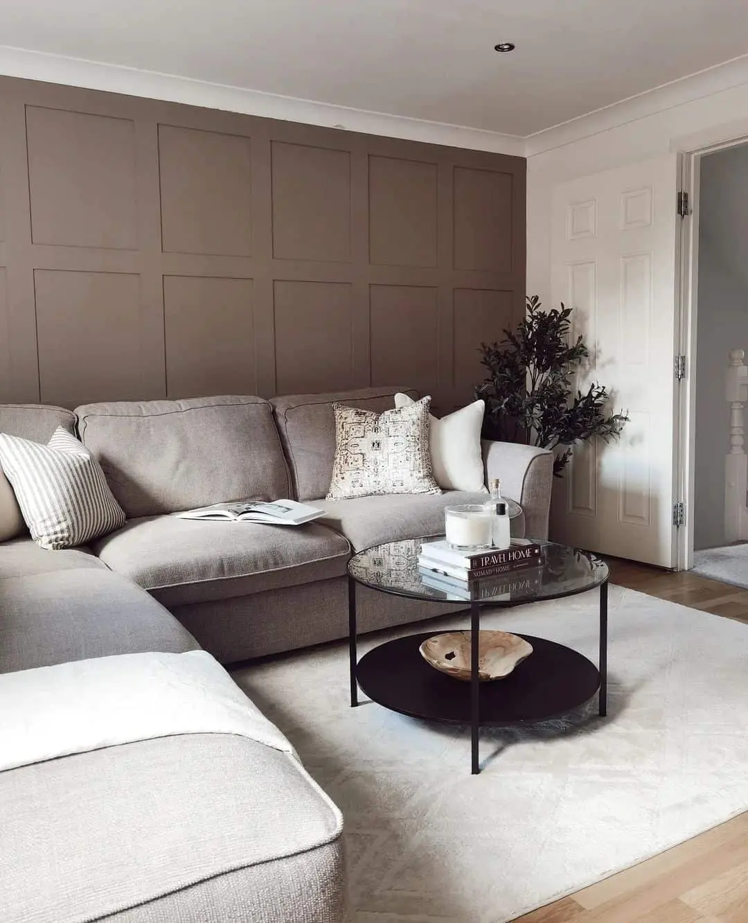 Square Panel Trim Adds Classic Depth to Taupe Walls