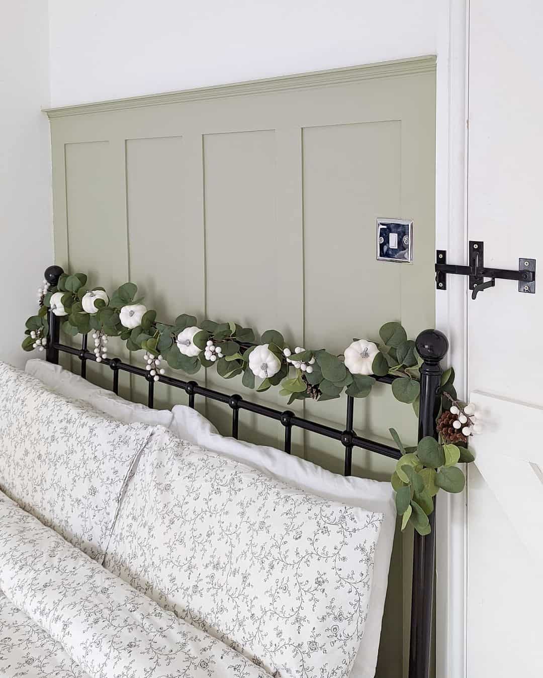 Paneled Headboard Creates a Natural Backdrop for Seasonal Garlands