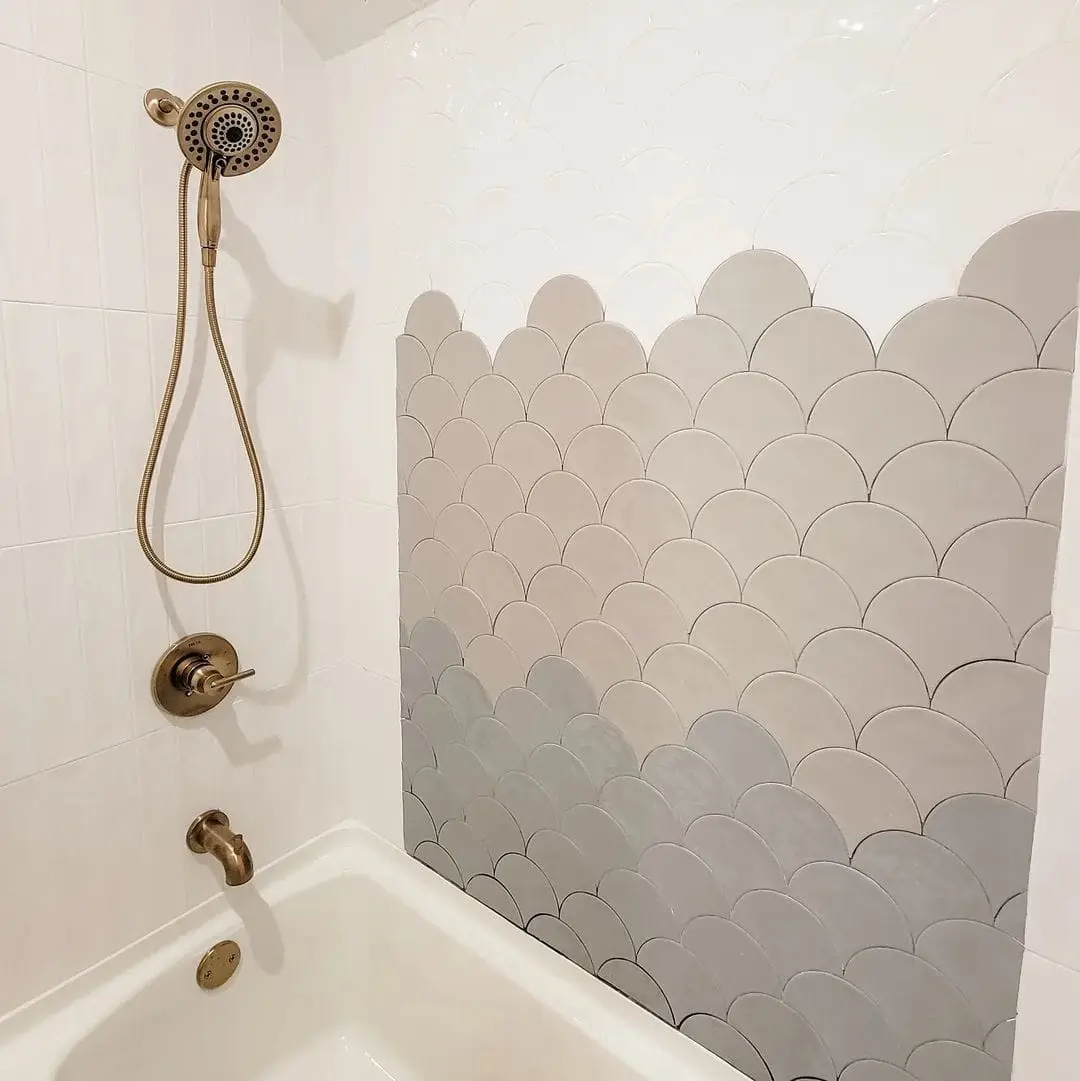 Scalloped Tile Accent Wall Creates a Gentle Gradient