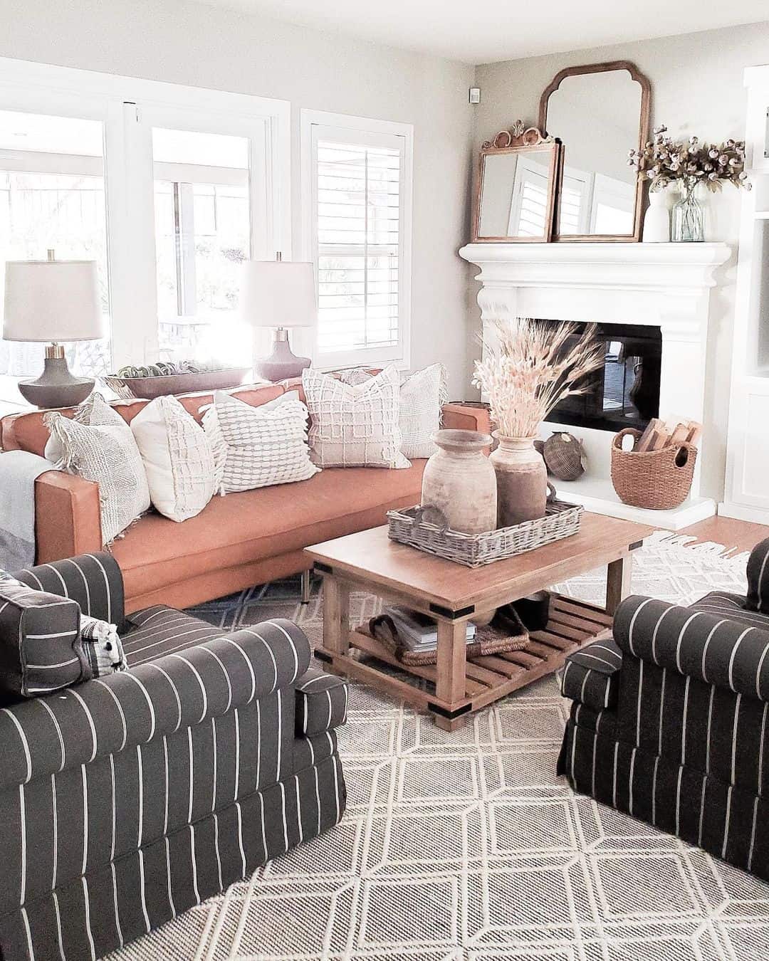 Geometric rug adds subtle pattern to a neutral living space