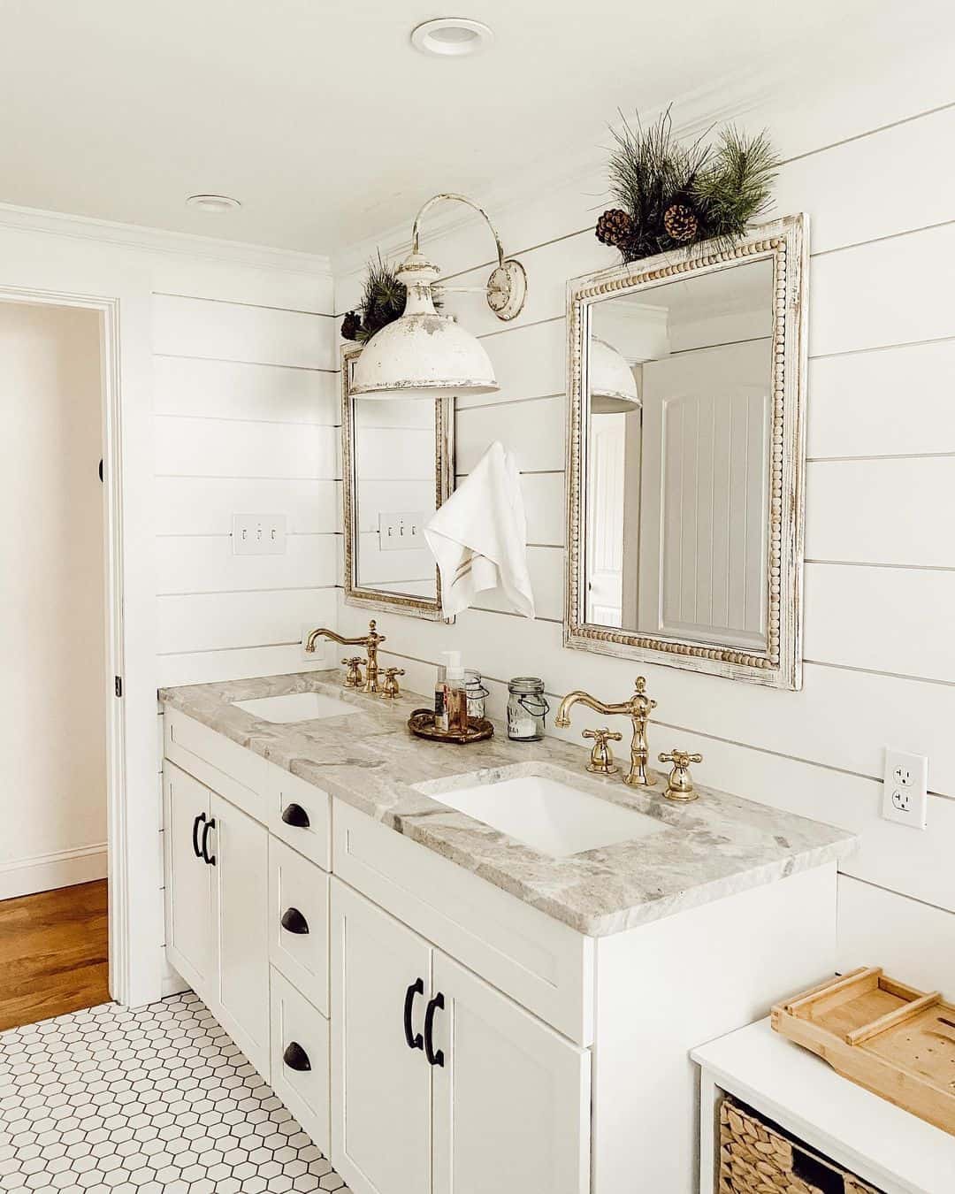 Pinecone and Evergreen Sprigs Crown Bathroom Mirrors