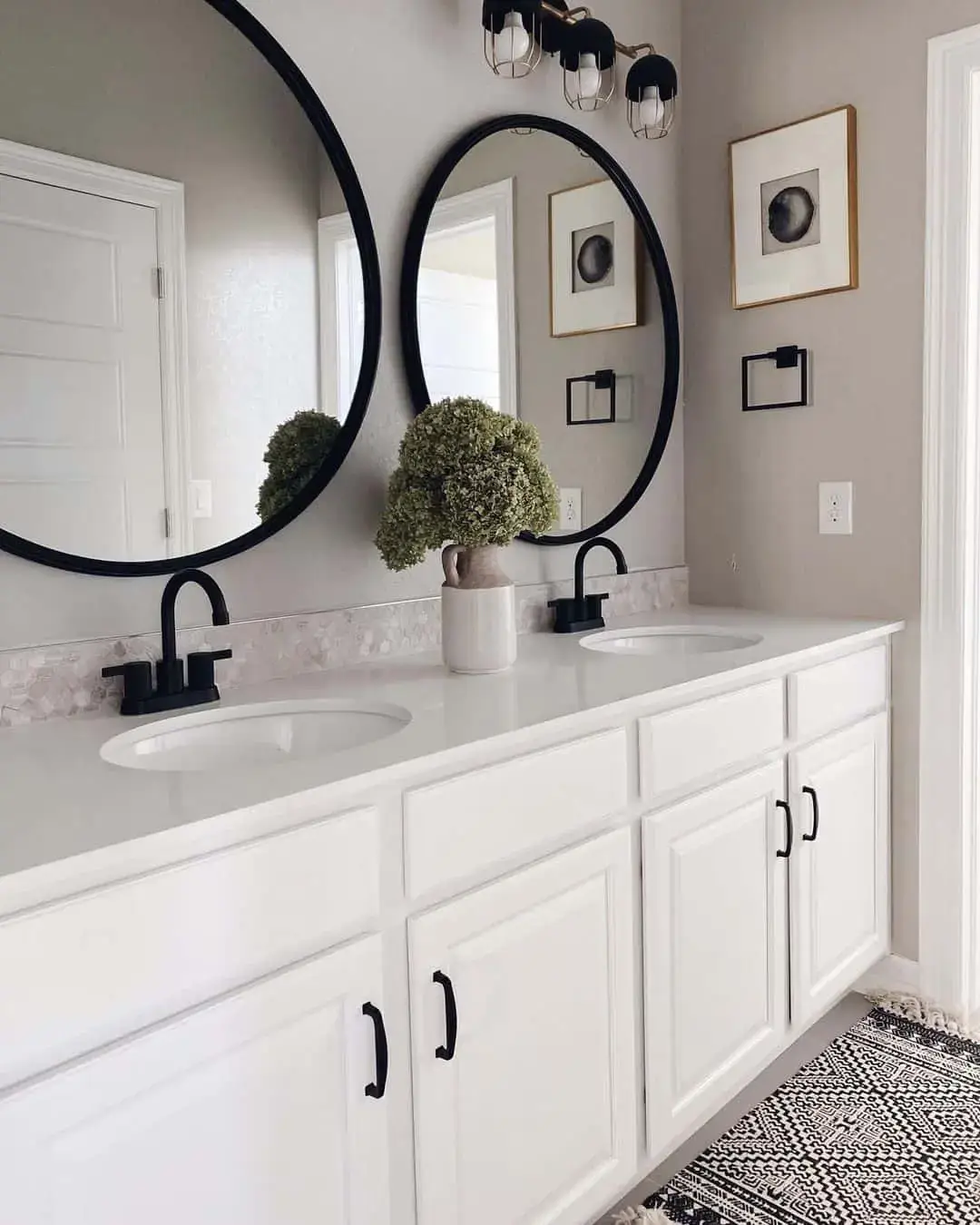 Textured Greenery Arrangement Brings Life to White Vanity