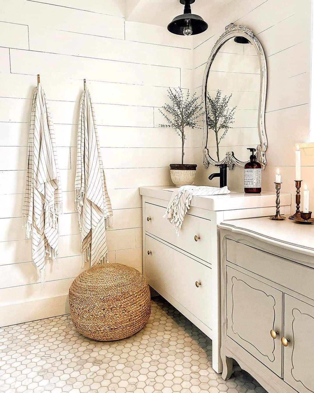 Black Barn Pendant Light Adds Industrial Charm Above the Vanity