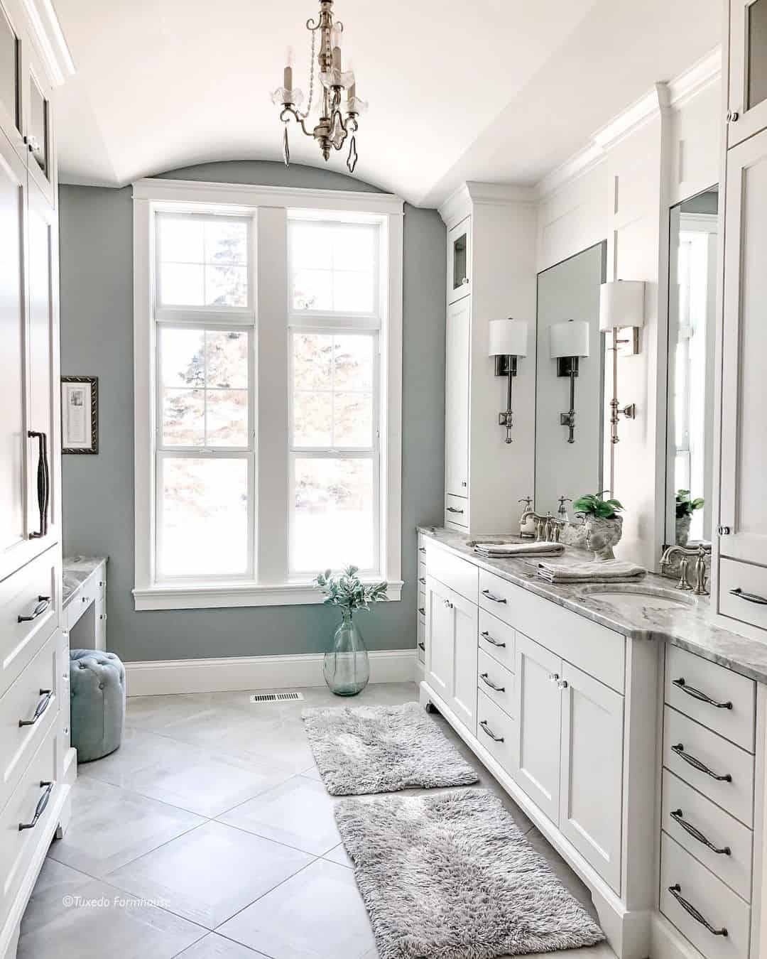 Crystal Chandelier Adds Old-World Charm Above the Vanity