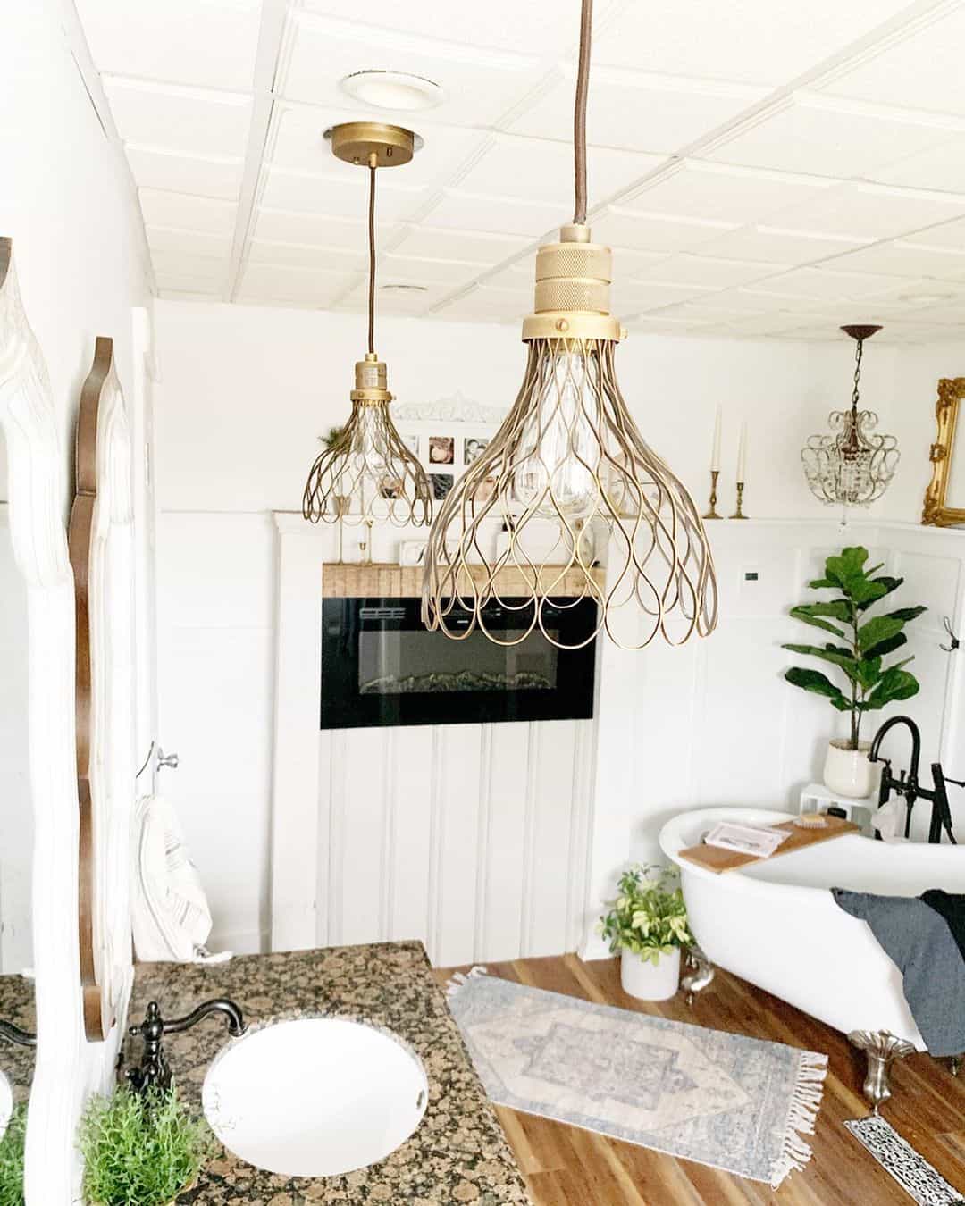 Cage-Like Pendant Lights With Gold Finish Add Open Air Style