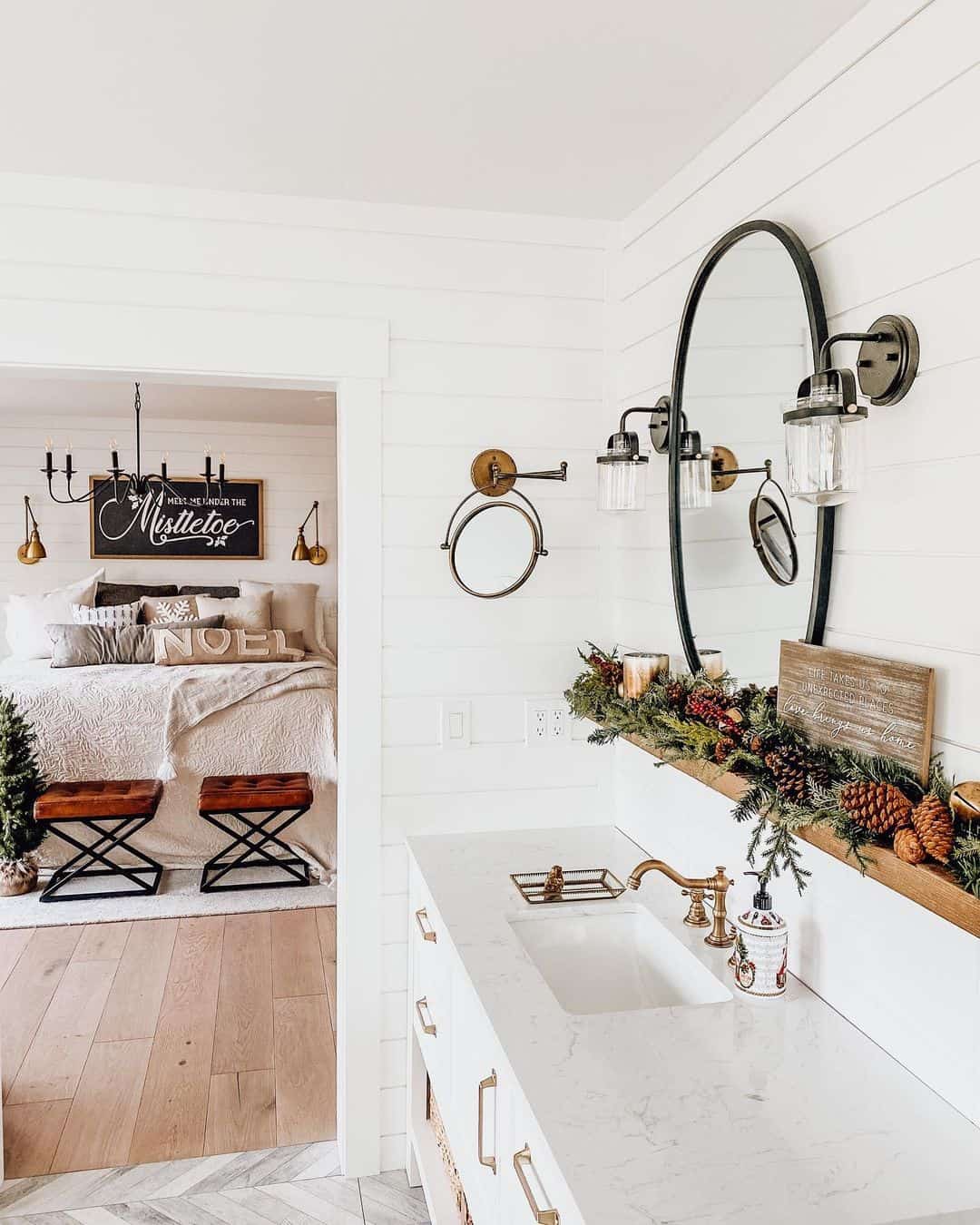 Wooden Ledge Shelf for Seasonal Decor Above the Vanity