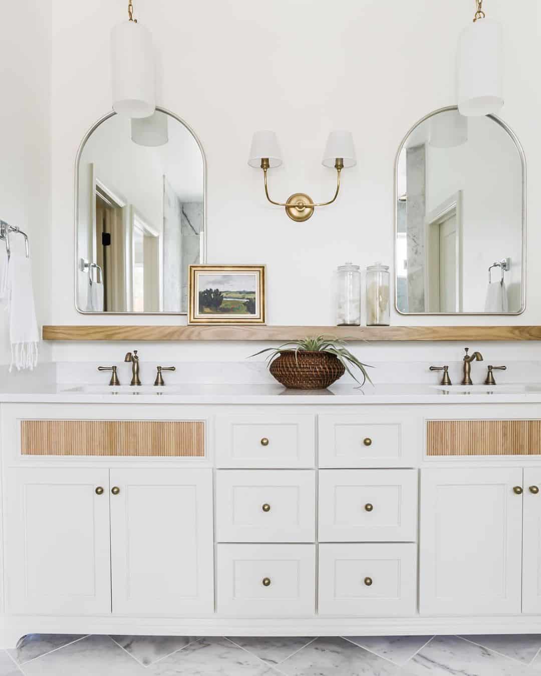 Frame a Wood Shelf Display with Arched Mirrors