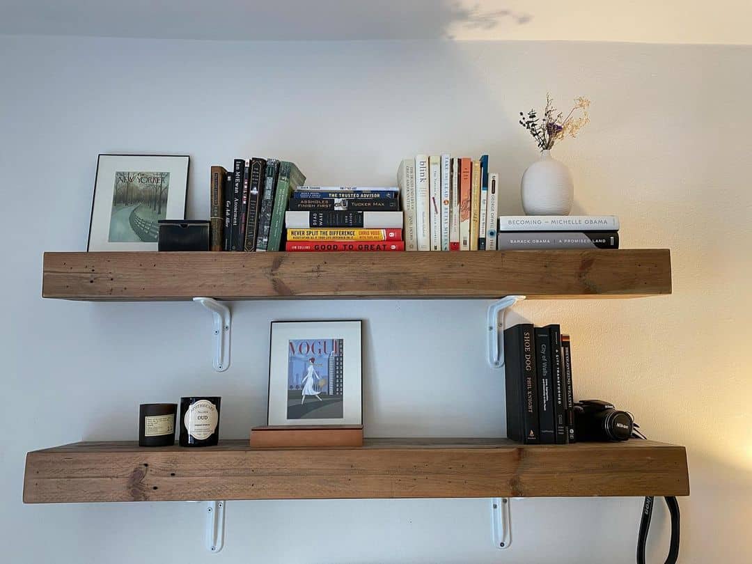 Rustic Wood Shelves with Minimalist Decor Accents