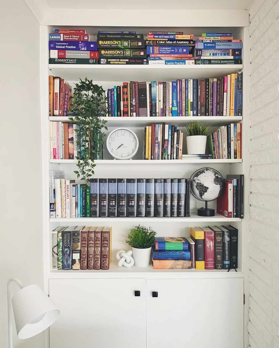 Anchor a Shelf with a White Round Clock and Books