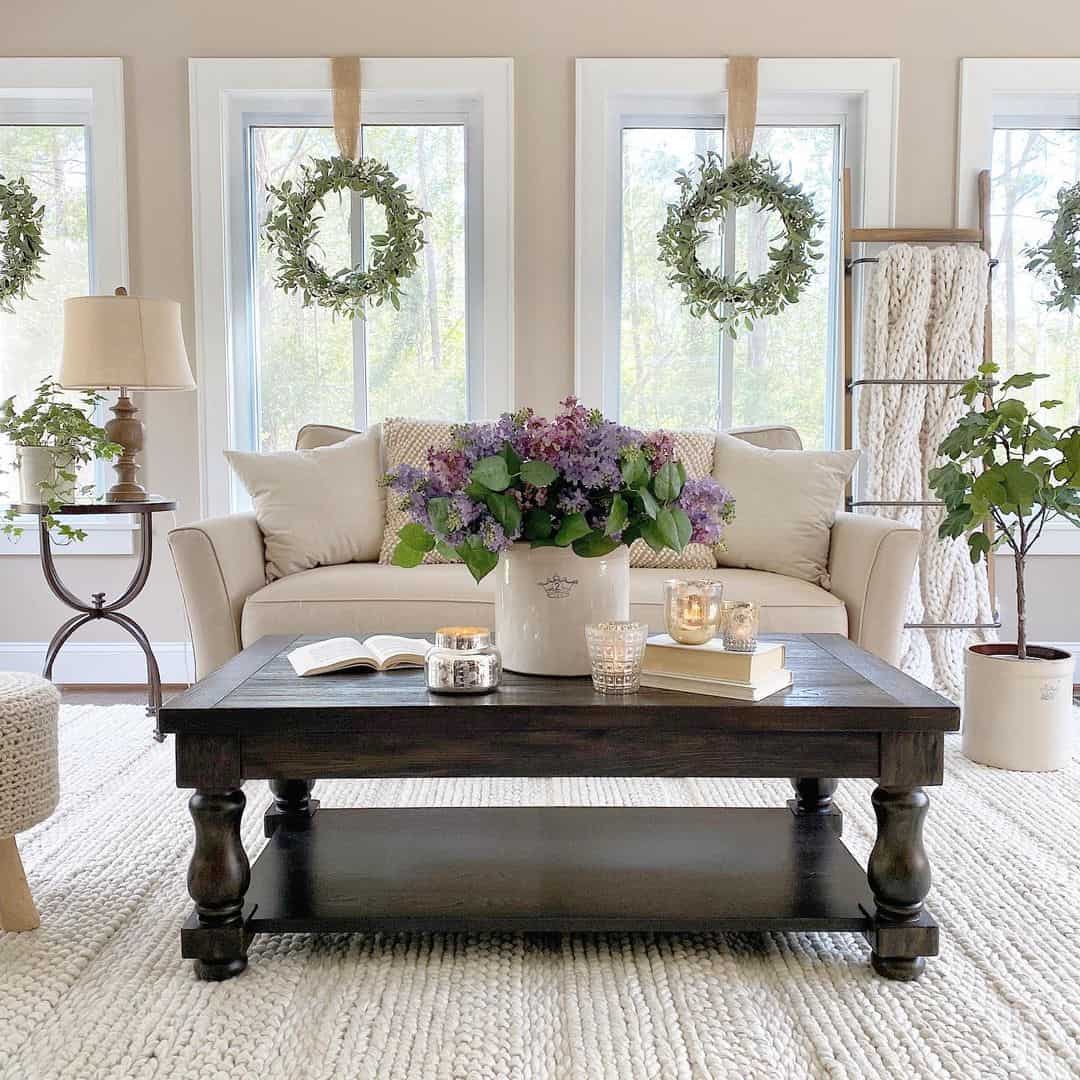 Overflow a white crock with lilacs