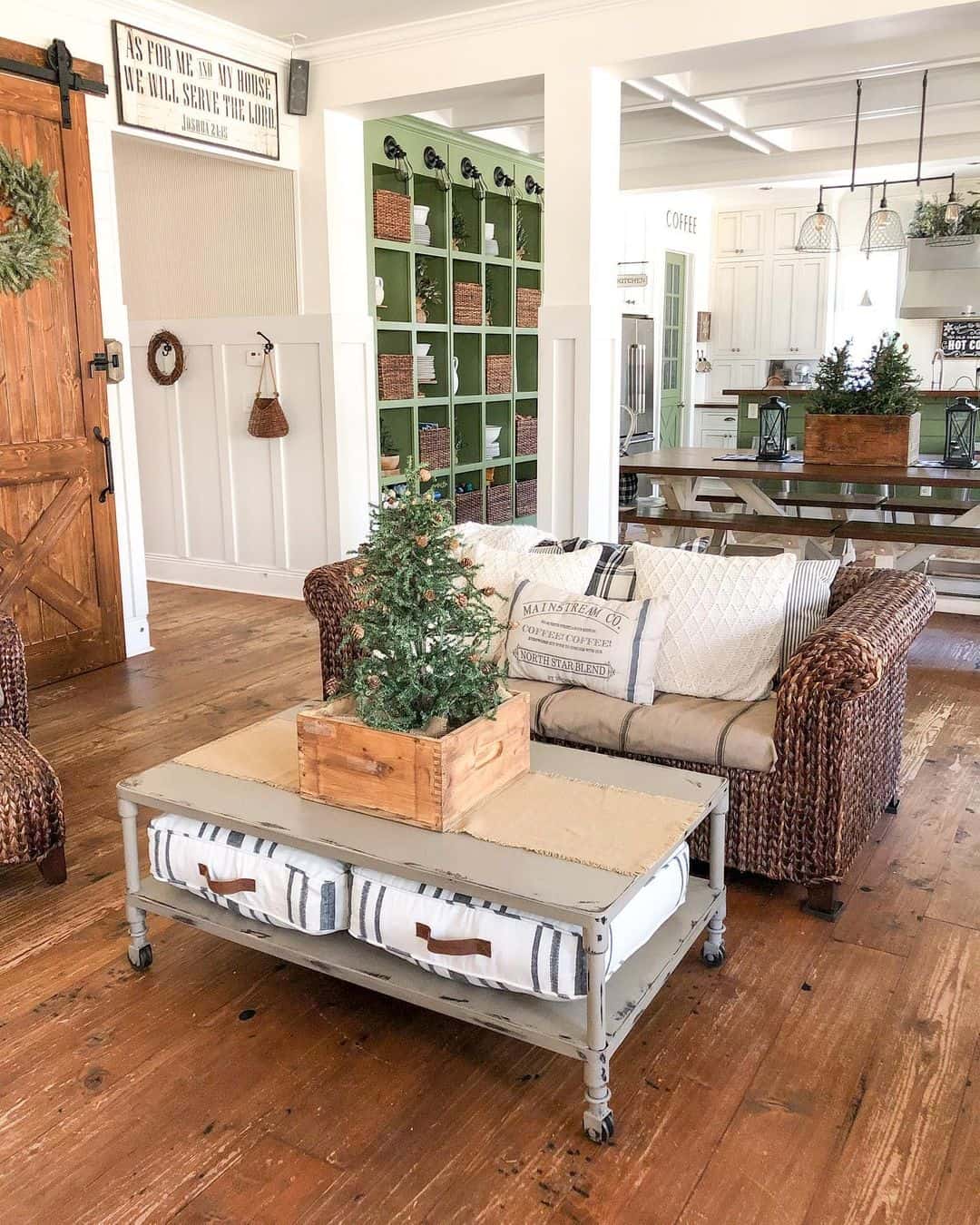 Distressed Coffee Table With Built-In Storage Cushions