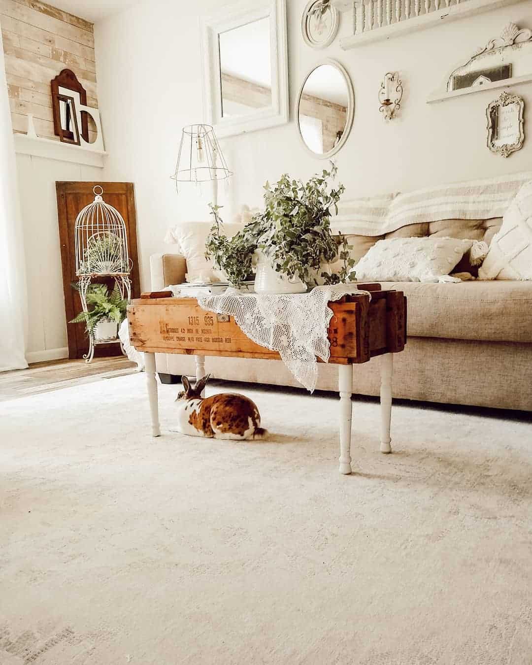 Repurpose a wooden crate as a coffee table