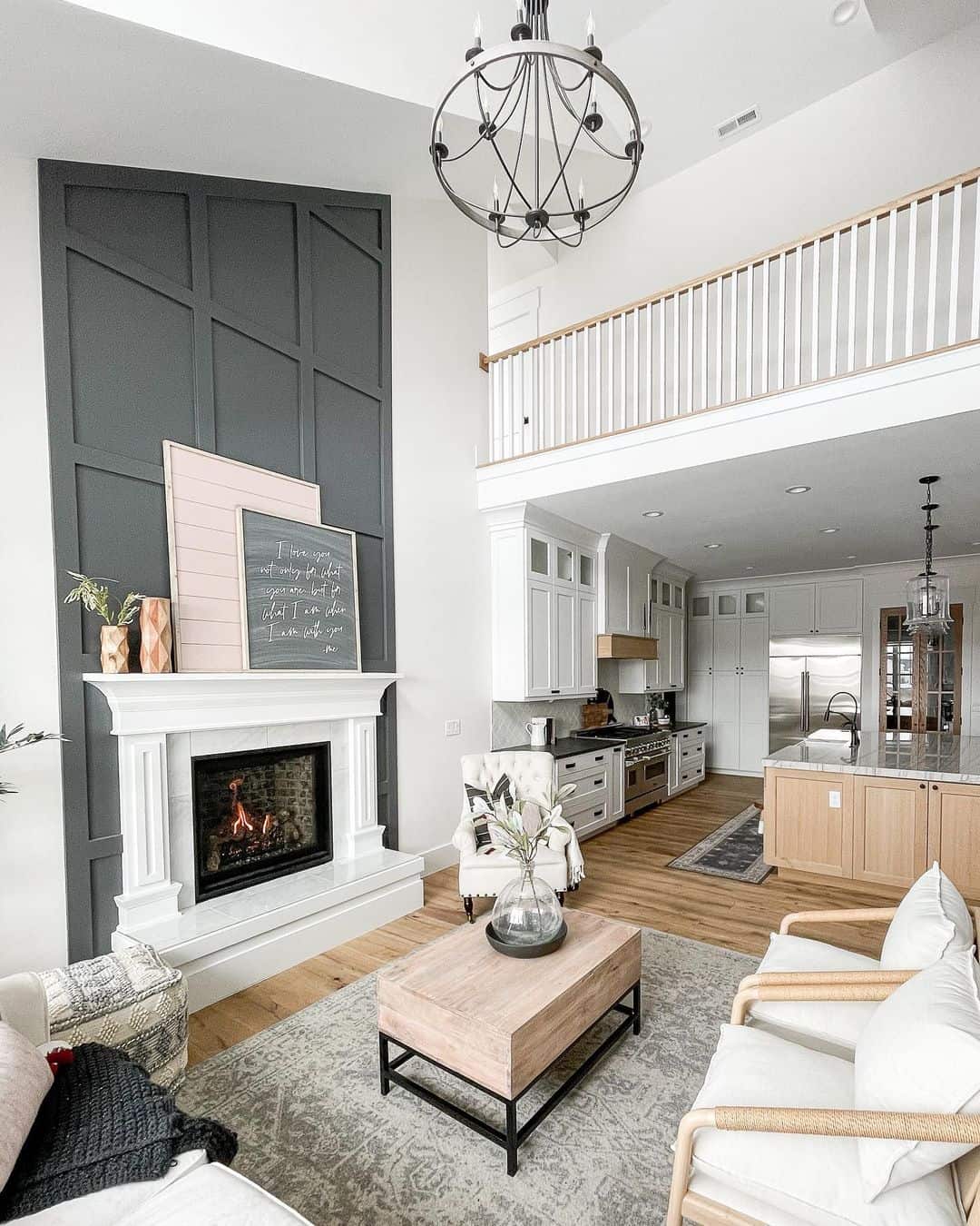 Geometric Dark Gray Accent Wall Frames Fireplace