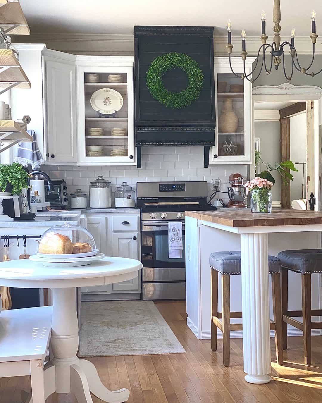 Island with Fluted Legs and Butcher Block Top