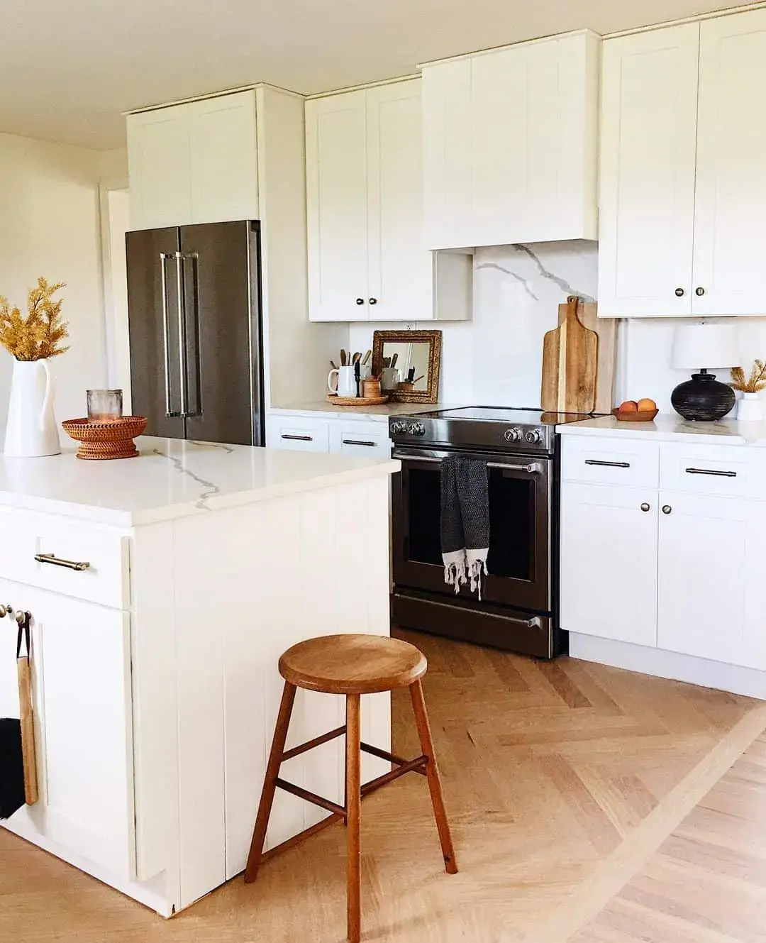 Shiplap Island with a Tuck-Away Wooden Stool