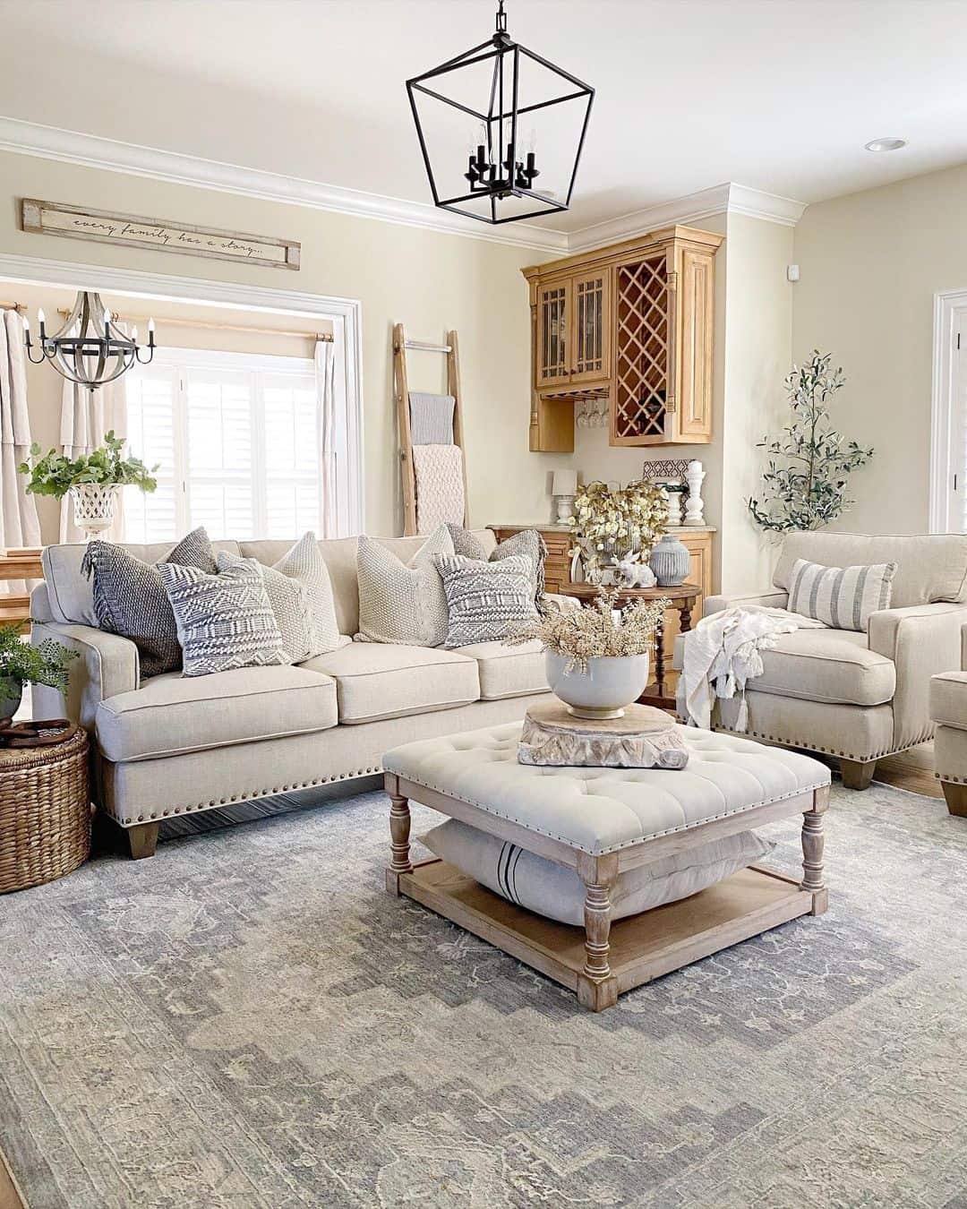 Cream Ottoman with Wood Base Adds Softness and Storage