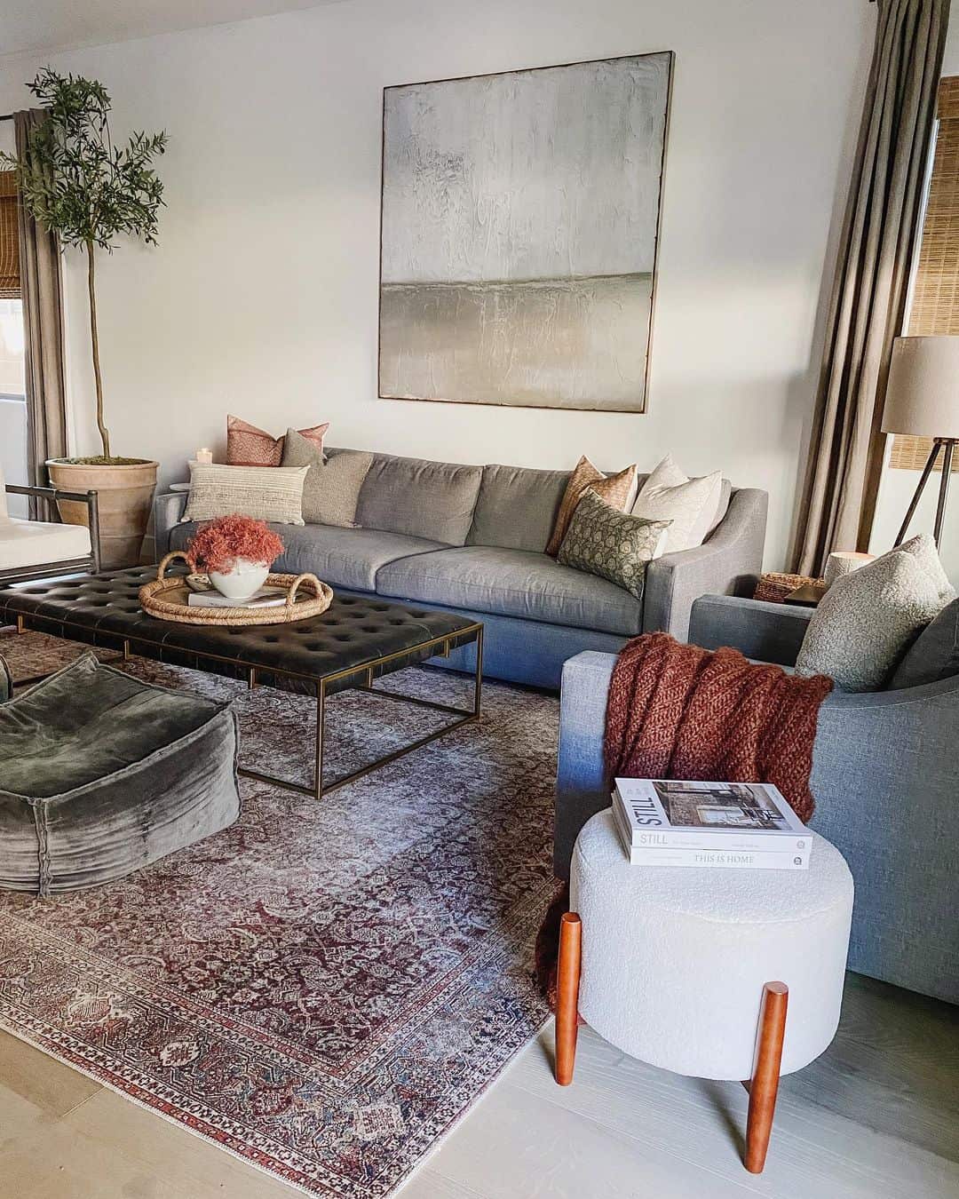Deep Tufted Ottoman with Metal Frame for a Luxe Coffee Table