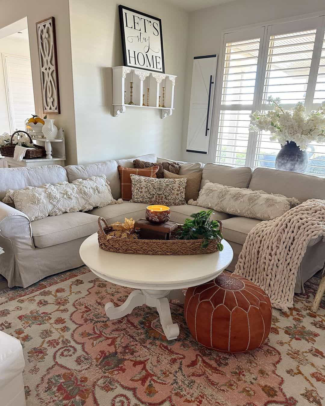Leather Pouf Adds a Moroccan Touch to a Cozy Seating Area