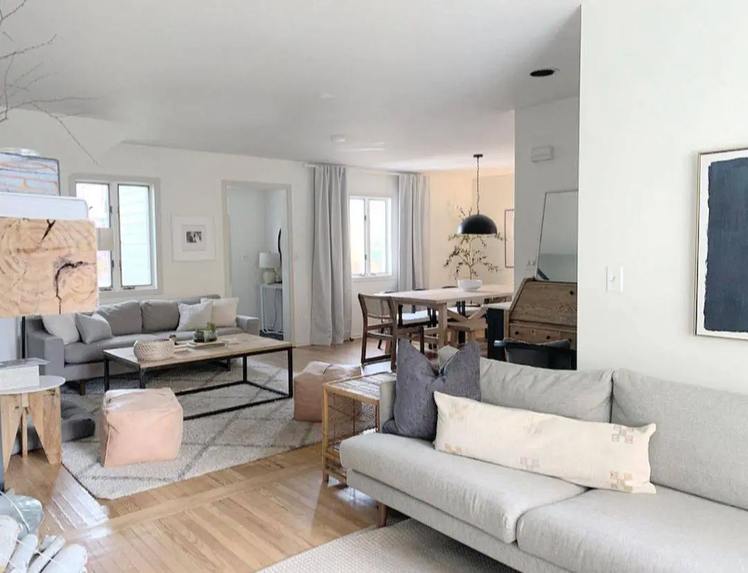 Pink Poufs Add Soft, Casual Seating Around the Coffee Table