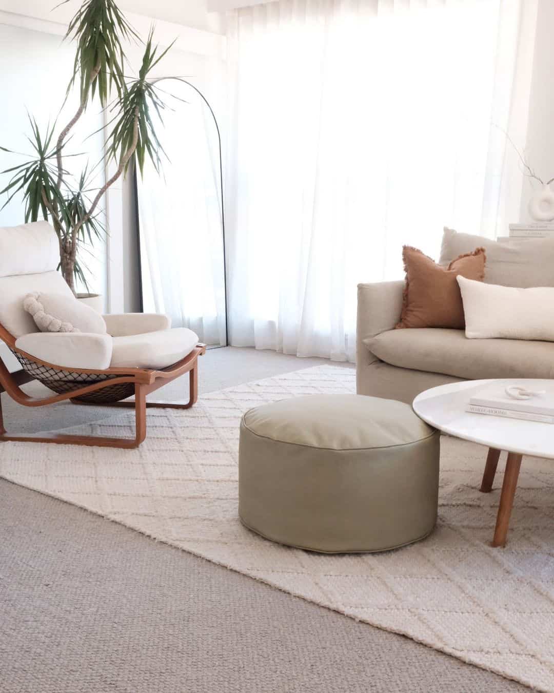 Incorporate Soft Geometry with a Round Olive Ottoman