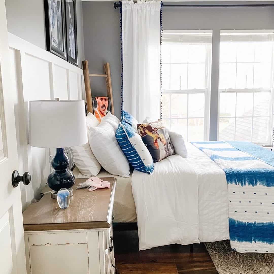 Lean a Ladder for a Rustic Headboard Alternative